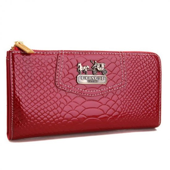 Coach Madison Continental Zip In Croc Embossed Large Red Wallets AGI - Click Image to Close